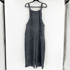 Zara Wide Leg Overall Women's Size M Gray Linen Cropped Relaxed Fit Pockets